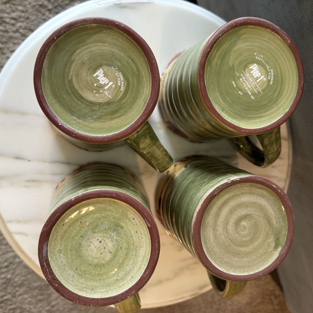 Pier 1 Elizabeth Hand Painted Stoneware Floral Green Blue Red Mugs (Lot of 4) - Picture 8 of 10